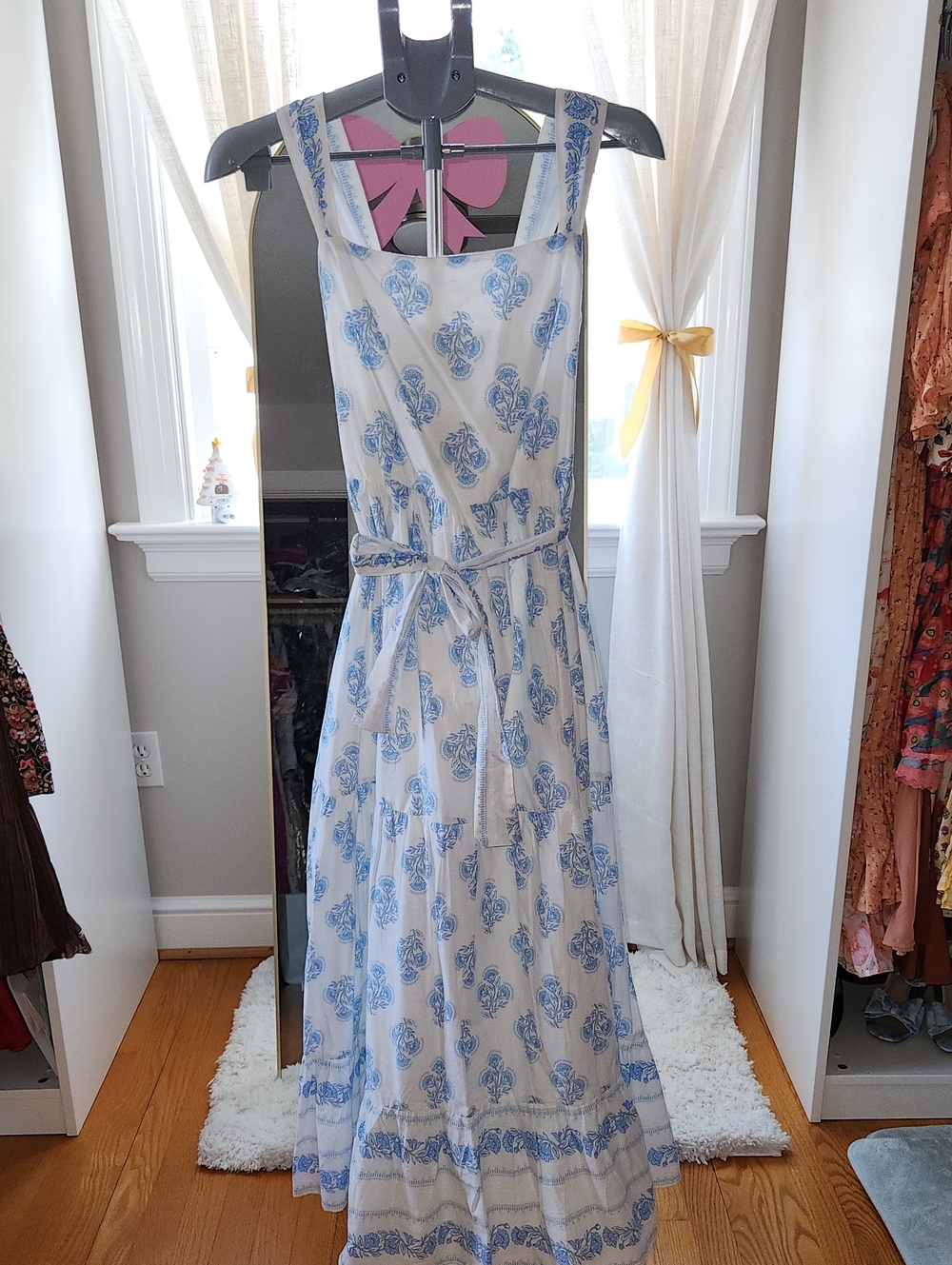 Haute Hippie Mommy and Mini- White Maxi Dress with Blue Floral Medallions